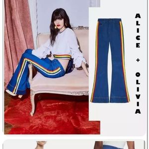 Alice and Olivia denim jeans pants rainbow strap blue High waist stretchy